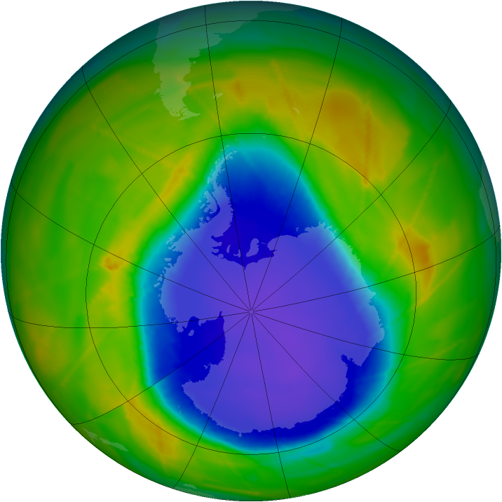 Antarctic ozone map for 01 November 2009